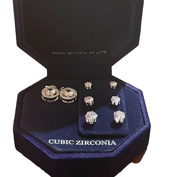 Silver Plate Cubic Zirconia Earring Set - Picture 1 of 2